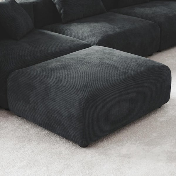Magic Home 31 in. Oversized Corduroy Square Accent Small Modern Sectional Sofa Ottoman in Black