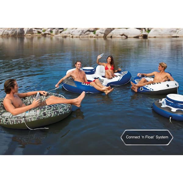 Intex River Run 1 Person Floating Tube (3 Pack) and 12 Volt Electric Air Pump, Blue