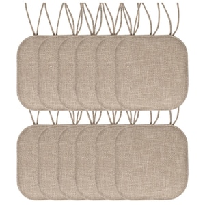 Herringbone Memory Foam Square 16 in. W x 16 in. D Non-Slip Back, Chair Seat Cushion with Ties (12-Pack), Taupe