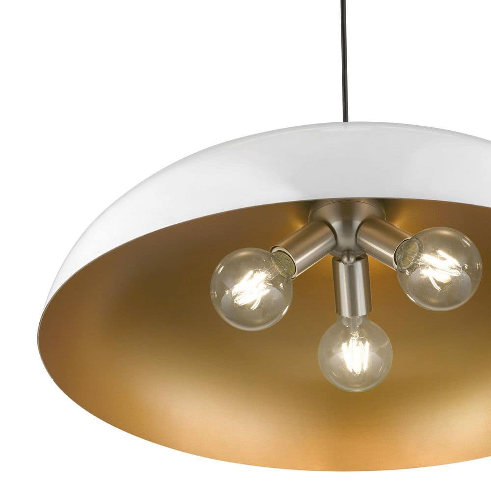 Shiny White and Chrome 3-Light Large Pendant