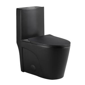 Toasp 1-Piece 1.1/1.6 GPF Dual Flush Elongated Toilet in Matte Black, Seat Included