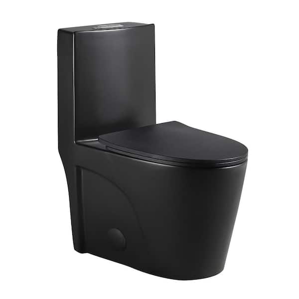 FAMYYT Toasp 1-Piece 1.1/1.6 GPF Dual Flush Elongated Toilet in Matte Black, Seat Included