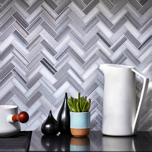 Jeffrey Court Zebra Plains Gray Herringbone 11 in. x 12.75 in. x 10 mm Polished Marble Mosaic Wall/Floor Tile