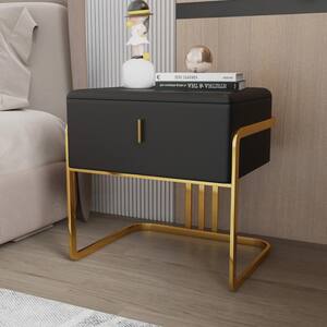 1-Drawer Black PU Leather Nightstand Bedside Table 19.69 in. H x 19.69 in. W x 15.75 in. D with Metal Legs