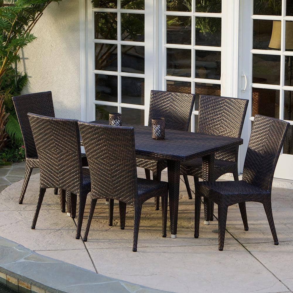 Noble House Brooke Multi Brown 7 Piece Plastic Outdoor Dining Set 2275 The Home Depot