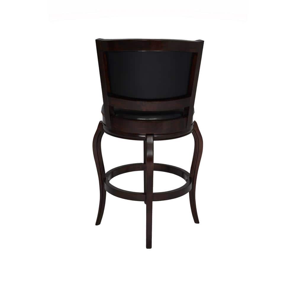 Hugo 29" Adjustable Swivel Barstool with Wood Arms in Black Leather