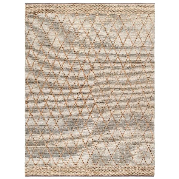 Natural Fiber 10 ft. x 14 ft. Silver Border Multi-Diamond Area Rug