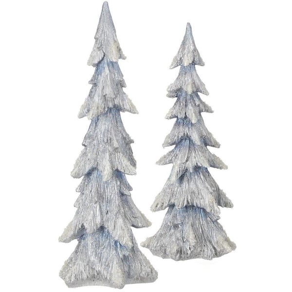 17-21 in. Resin Winter Snowfall Tree (Set of 2)