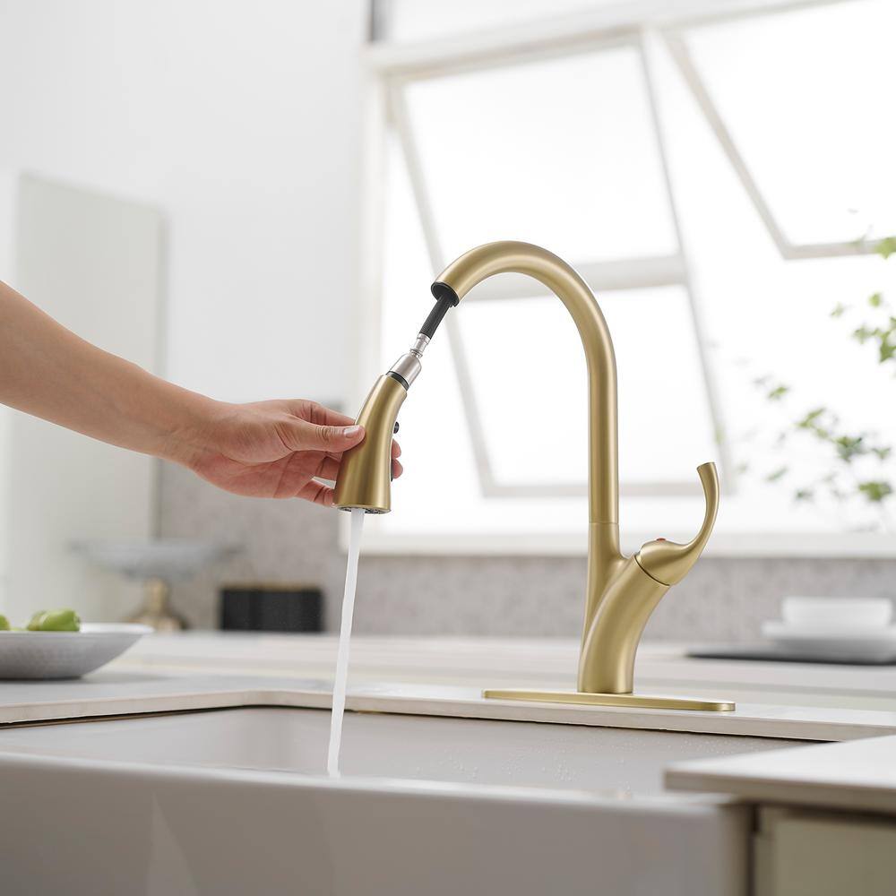 Brushed Gold Single Handle Pull-Down Sprayer Kitchen Faucet