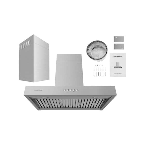 Mueller Home 30 520 CFM Ducted Wall Mount Range Hood in Chrome with Remote Control Included RHW-3052