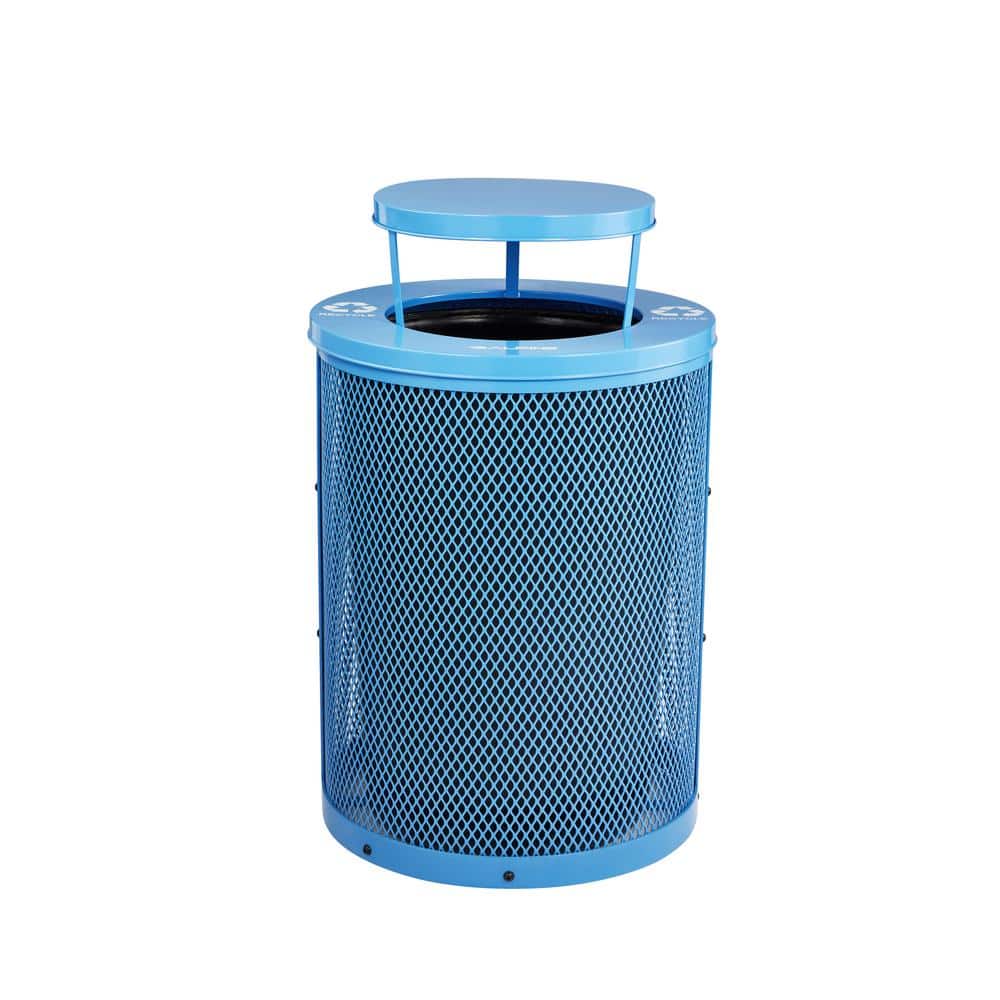 36 Gal. Blue Steel Diamond Outdoor Recycling Commercial Trash Can with Rain