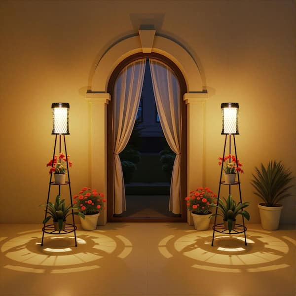 1-Light Balck Outdoor IP65 Integrated LED Floor Lamp with USB Charging, 3000K 6000K Adjustable Light for Patio, Porch