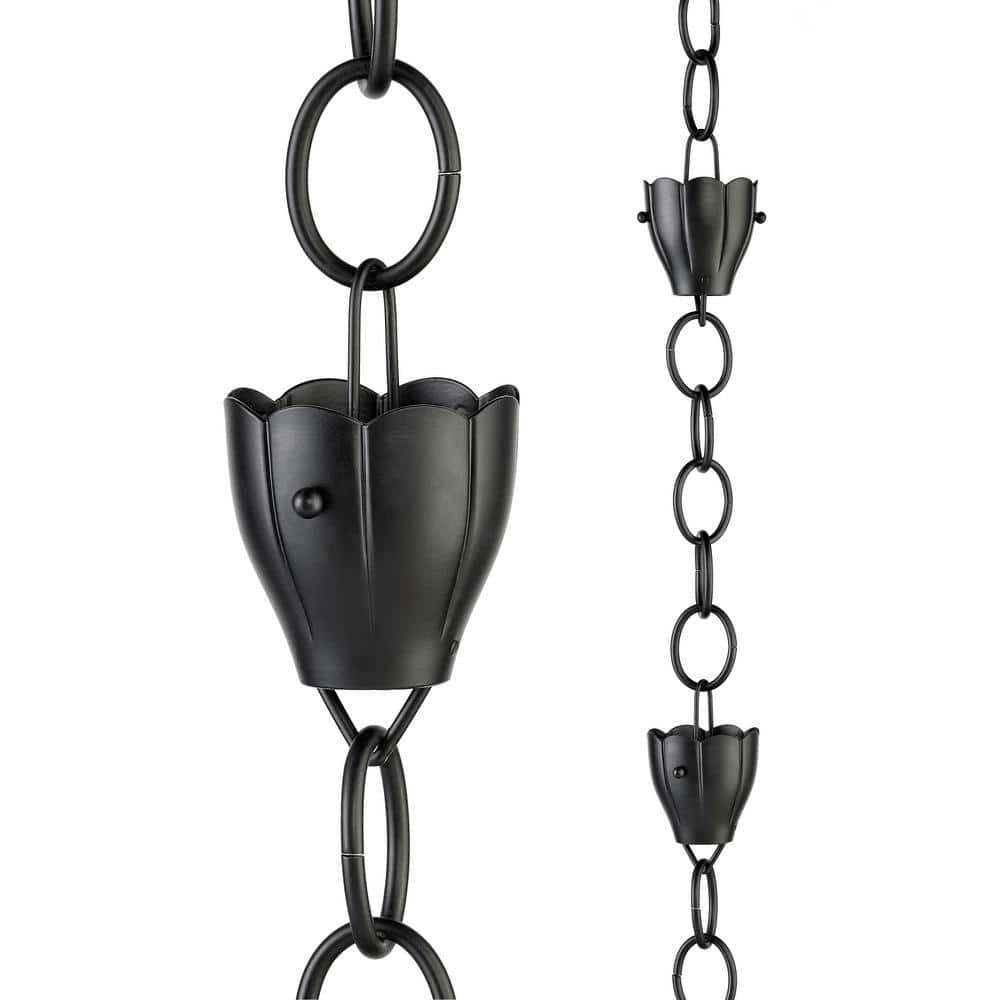 Good Directions 6 Cup Crocus Black Aluminum 8.5 ft. Rain Chain with Gutter Installation Clip