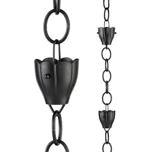6 Cup Crocus Black Aluminum 8.5 ft. Rain Chain with Gutter Installation Clip