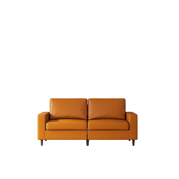 wetiny 32.5 in. W Square Arm Faux Leather Straight Sofa in Brown