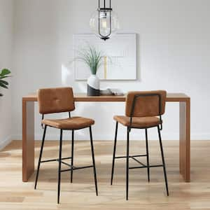 Blackburn Mid-Century Modern Cognac Faux Leather Bar Stool with Black Metal Frame (Set of 2)