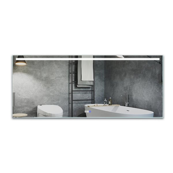 Unbranded 72 in. W x 30 in. H Large Rectangular Frameless Anti-Fog Dimmable Wall Bathroom Vanity Mirror in Silver