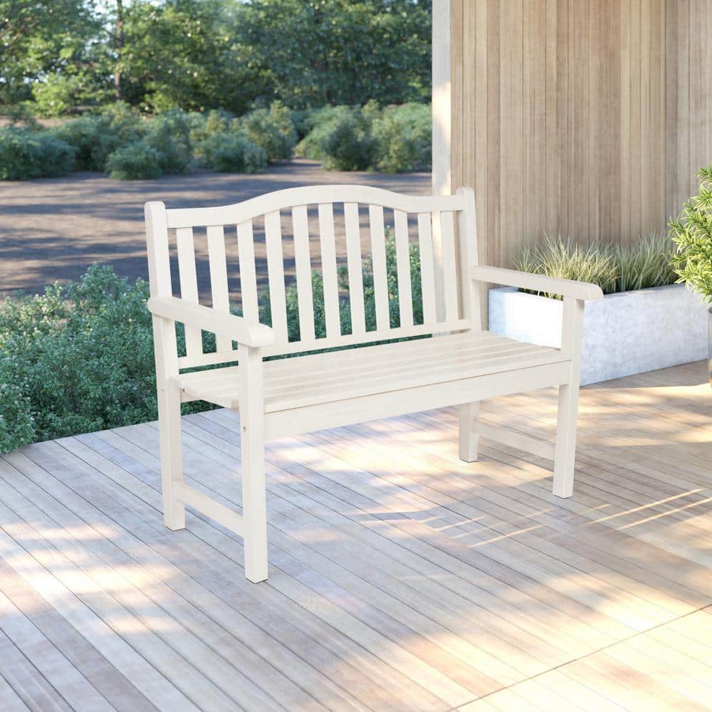 Eggshell White Cedar Wood Outdoor Garden Bench