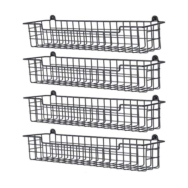 4 Pack Black Wall Mount Spice Rack Organizer Shelf for Cabinet Door Kitchen Storage Metal Mesh Space Saver