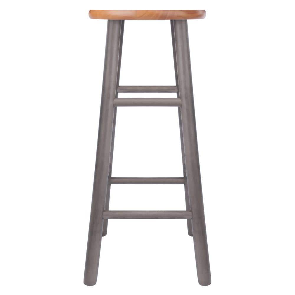 Transitional Gray and Teak Wood Backless Bar Stools, 29" Height