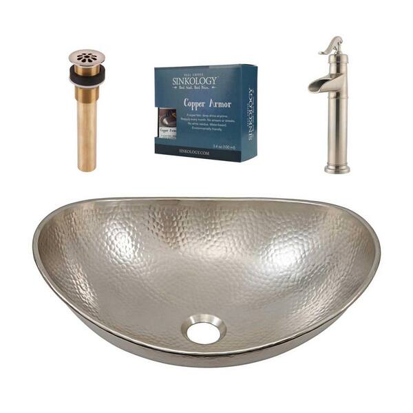 SINKOLOGY Hobbes 19 in. All-In-One Vessel Sink with Pfister Ashfield Vessel Faucet and Drain in Brushed Nickel