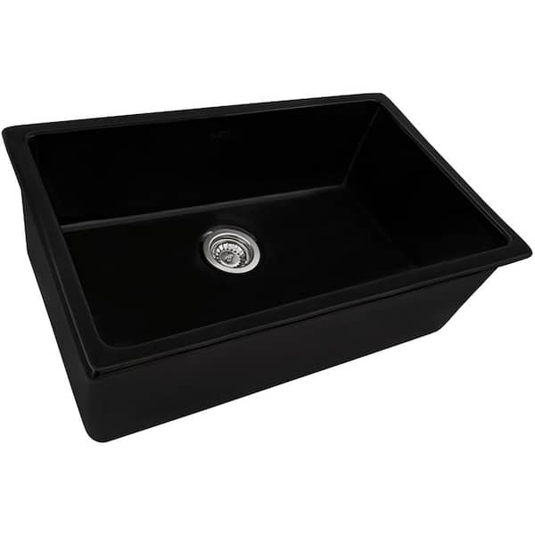 Fiamma 30 in. Undermount Single Bowl Fireclay Kitchen Sink in Glossy Black