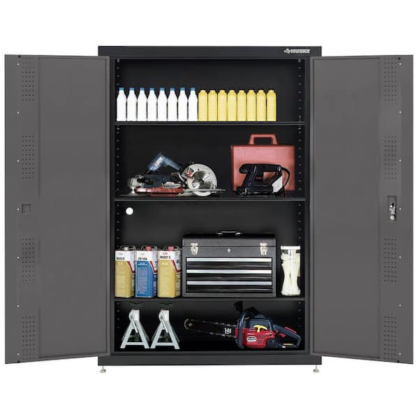 Regular Duty 46 in. W x 72 in. H x 24 in. D 4-Shelf 22-Gauge Steel Freestanding Garage Storage Cabinet in Black and Gray