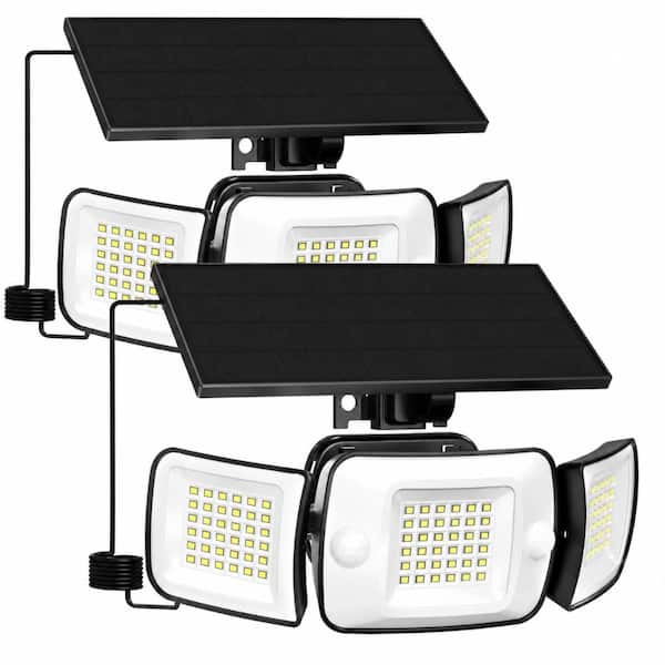 Solar Flood Lights Outdoor 2 Pack 1200LM 6000mAh Dual Motion Sensor LED Security Floodlight 9.8 Ft Cable