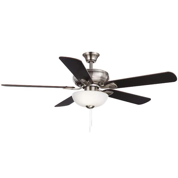 Hampton Bay Rothley II 52 in. Indoor LED Brushed Nickel Ceiling Fan with Light Kit, Downrod, Reversible Motor and Reversible Blades