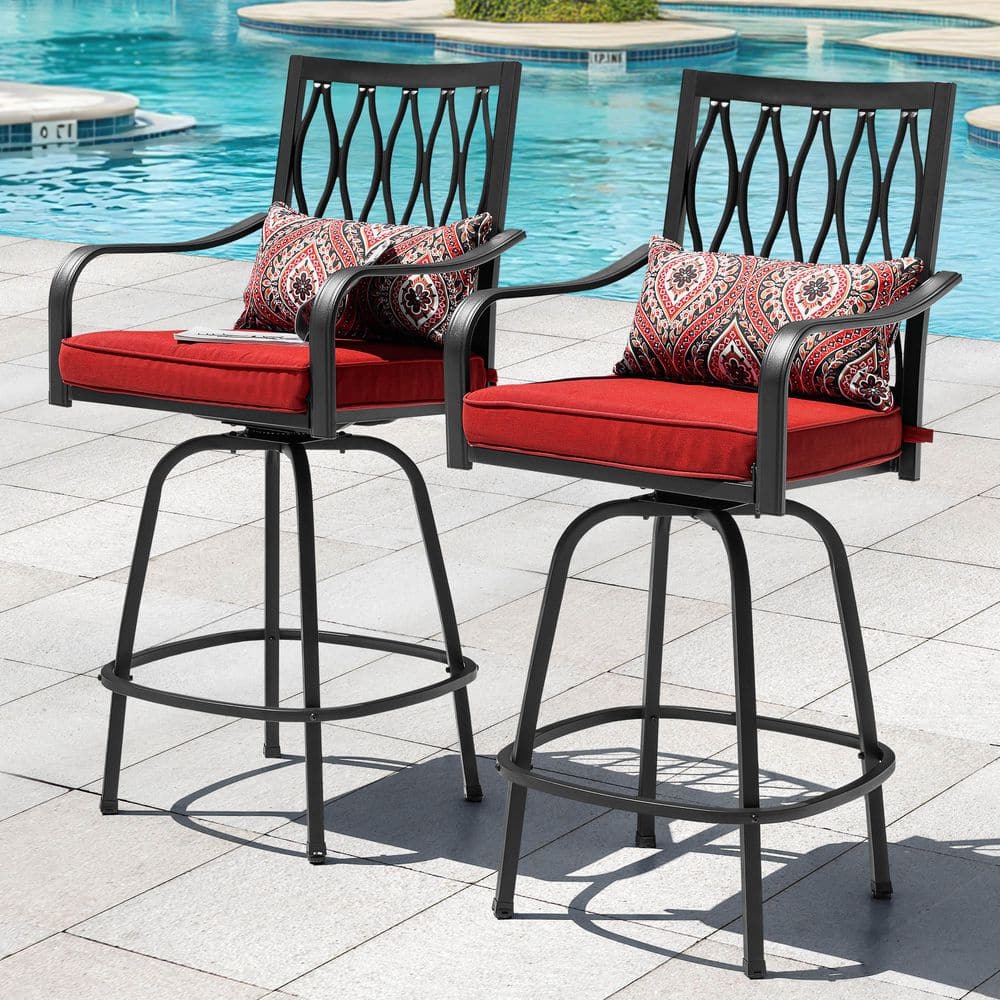 Nuu Garden Swivel Metal Balcony Height Outdoor Bar Stool with Red