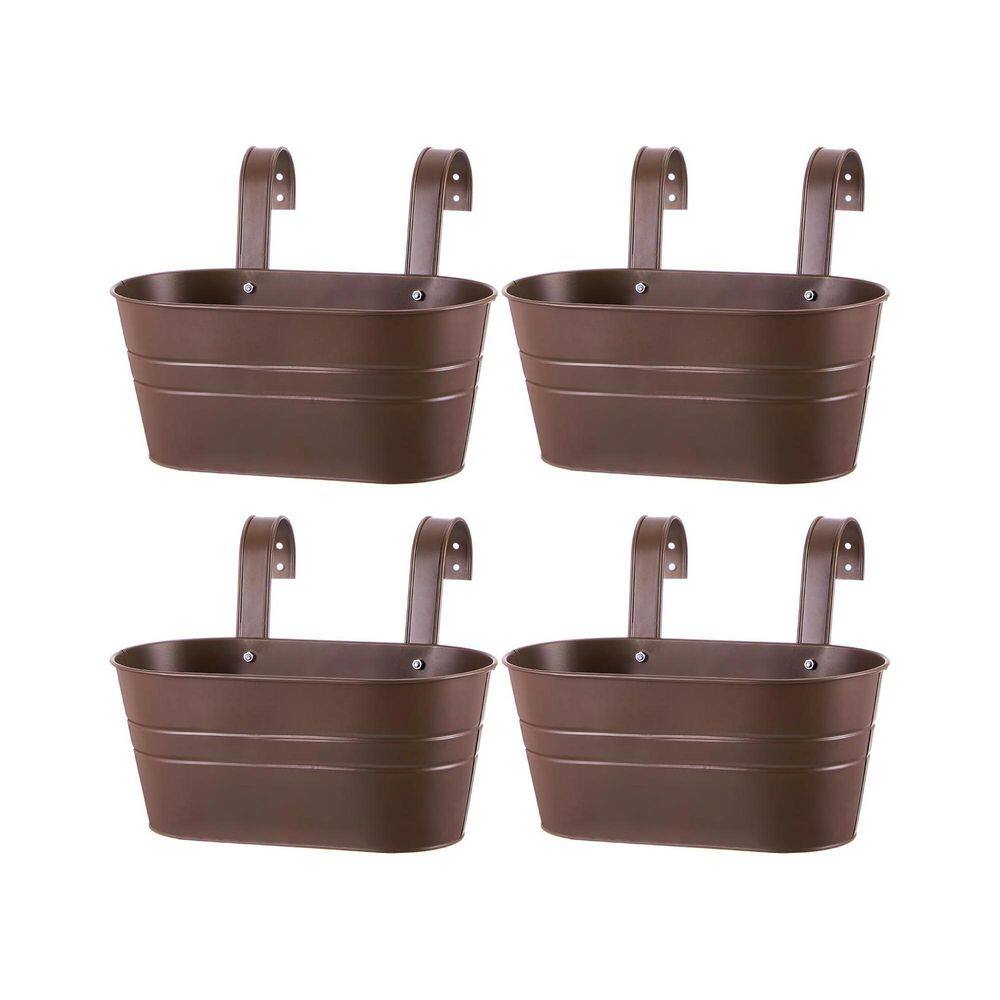 "10.6"" Chocolate Finish Iron Hanging Planter with Drainage Holes for Fence Rail Balcony Garden Decor 4-Pack" price history on PriceWatchPro