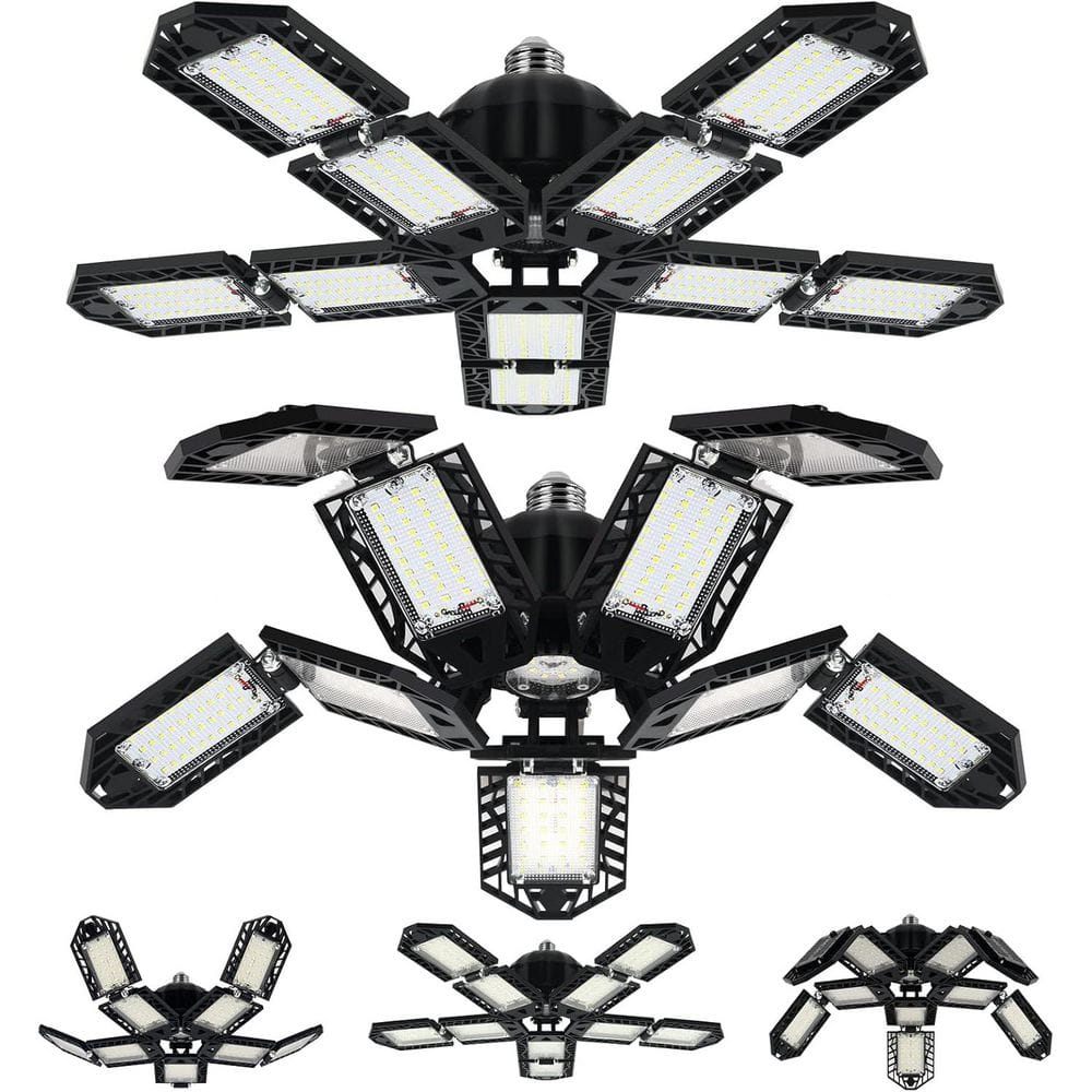 Eclairage LED Garage 210W - 21000LM 6500K Super Brillant Eclairage Atelier Déformable à 8 1 Panneaux Ajustables, Base E26/E27 Plafonnier LED Pour Garage, Entrepôt, Cave, Atelier, Débarras