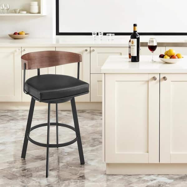 30 Black Low Back Metal Bar Stool Faux Leather Seat