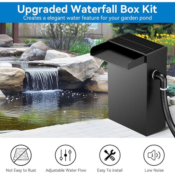 Phewnyzo Height 13.4 In. Black Solar Bird Bath Stainless