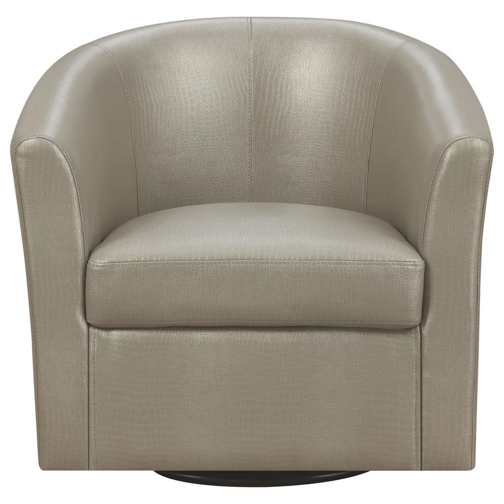 Contemporary Gray Faux Leather Barrel Swivel Accent Chair