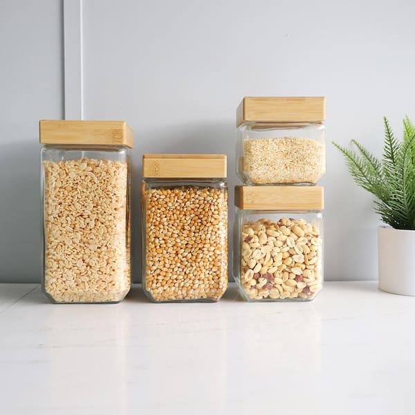 at Home 5-Piece Clear Square Canister with Bamboo Lid
