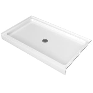 Nsip 60 in. L x 36 in. W Rectangular Non-Slip Alcove Single Threshold Shower Pan Base with Center Drain in White Tray