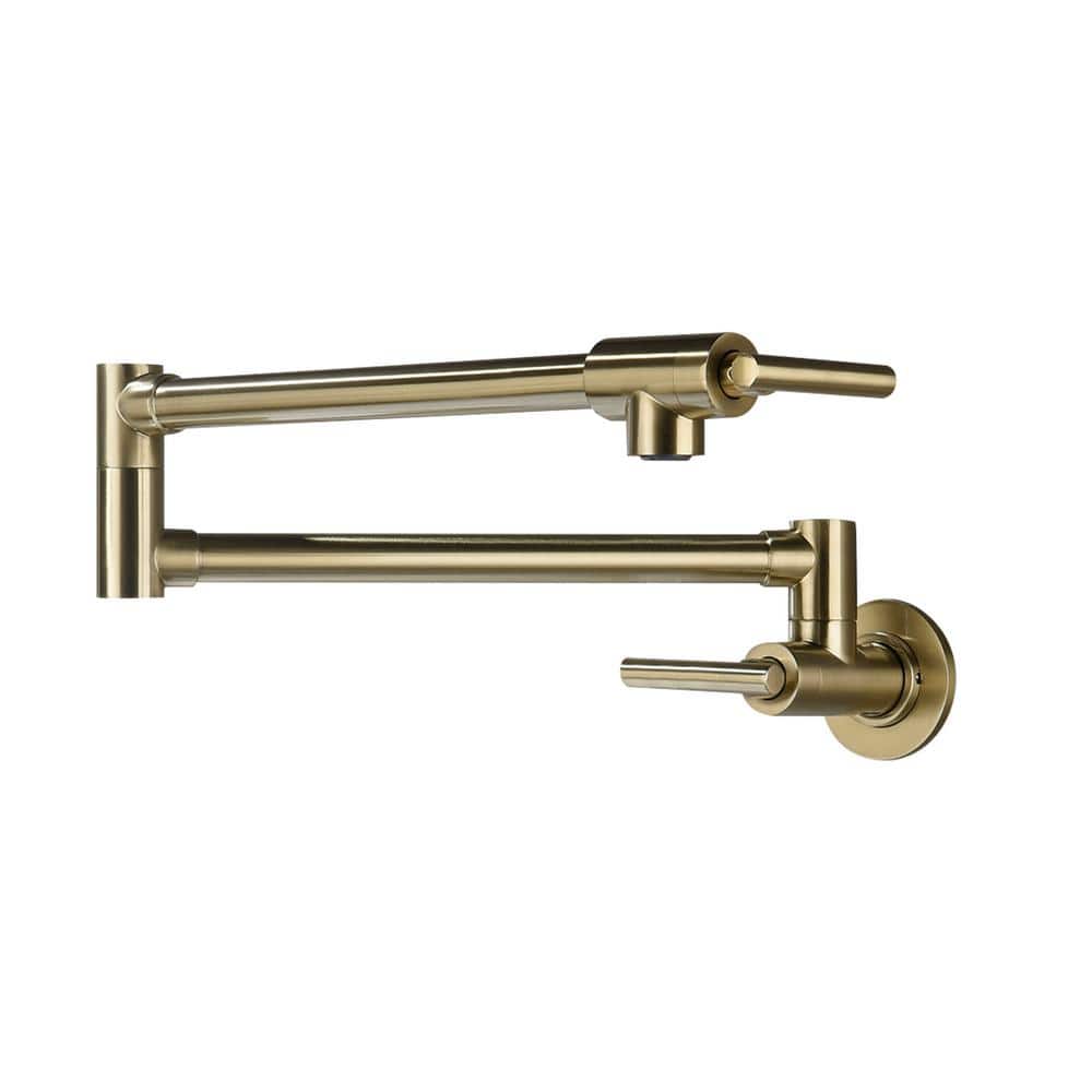 Flynama Modern Brass Wall Mounted Pot Filler Folding Kitchen Pot Filler with Handle in Gold DT