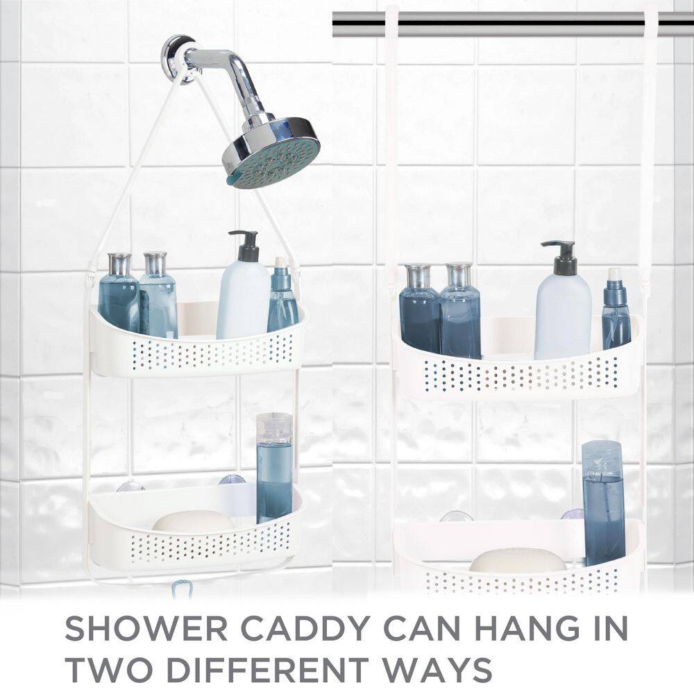 White Plastic Convertible Hanging Shower Organizer with Hooks