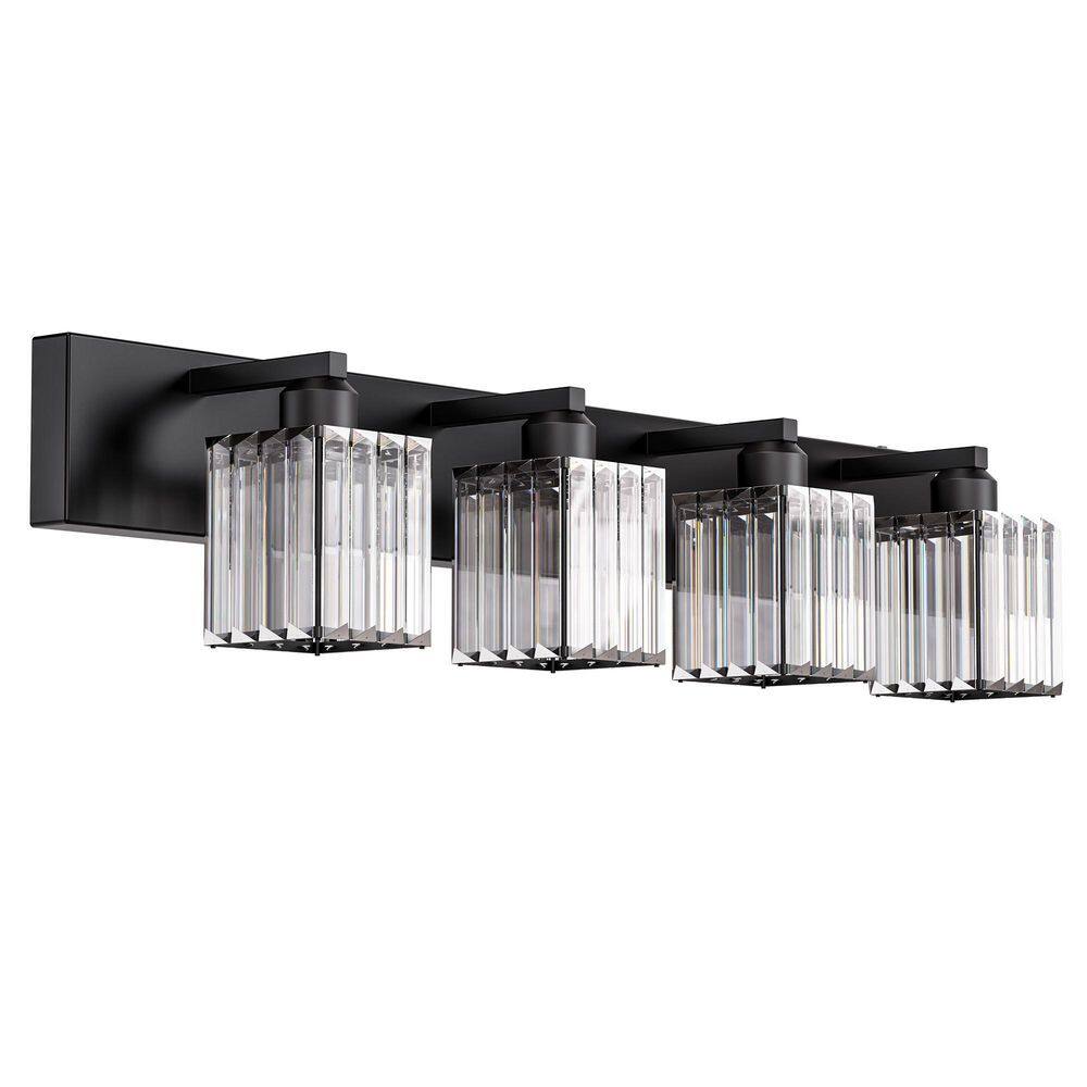 32 in. 4-Light Square LED Vanity Light in All-Black with Crystal Shade for Mirror price history on PriceWatchPro