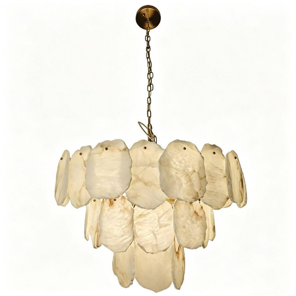 32 in. 16-Light Modern Gold Alabaster Chandelier 3-Tier Natural Stone Disc Pendant Light for Living Room Dining Room price history on PriceWatchPro