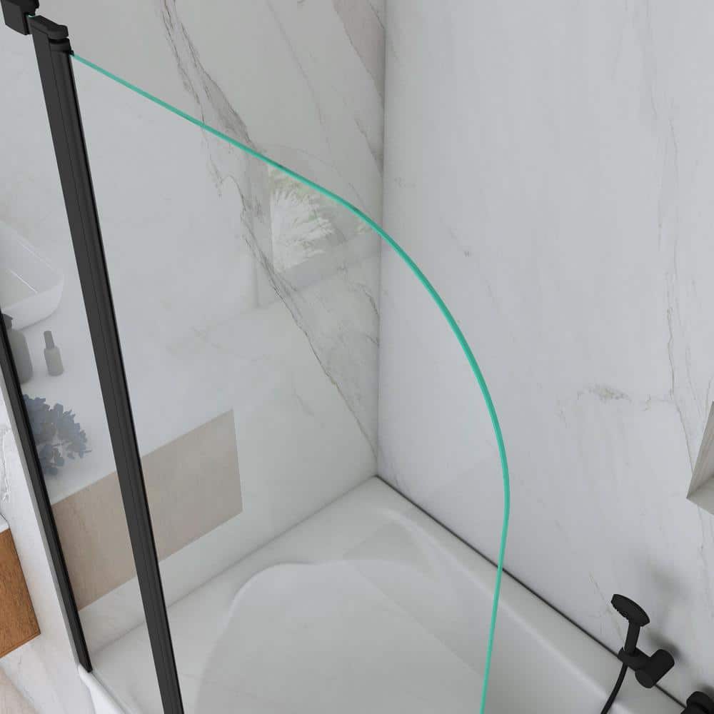 Matte Black Frameless Hinged Tub Door with Clear Tempered Glass