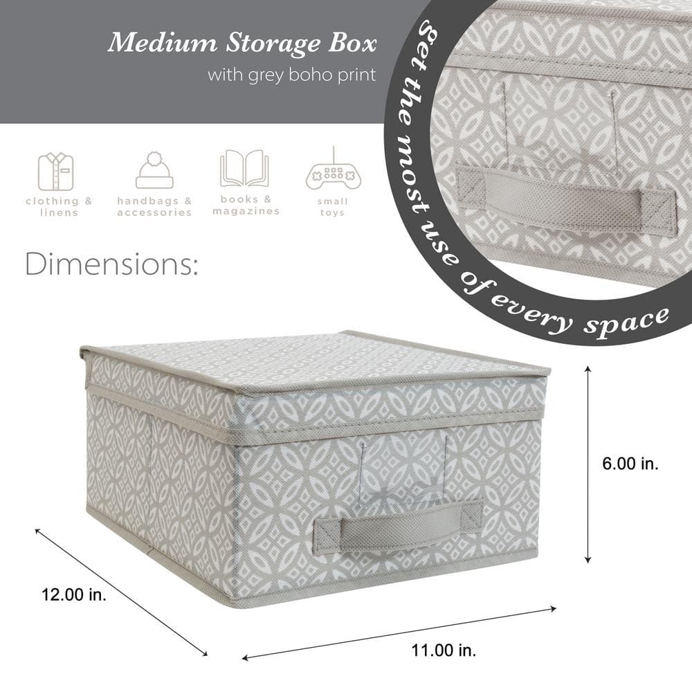 Simplify Medium Gray Boho Print Fabric Storage Box