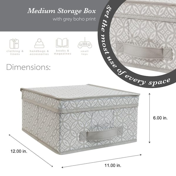 Simplify Boho Medium Storage Box in Grey - 11 x 12 x 6