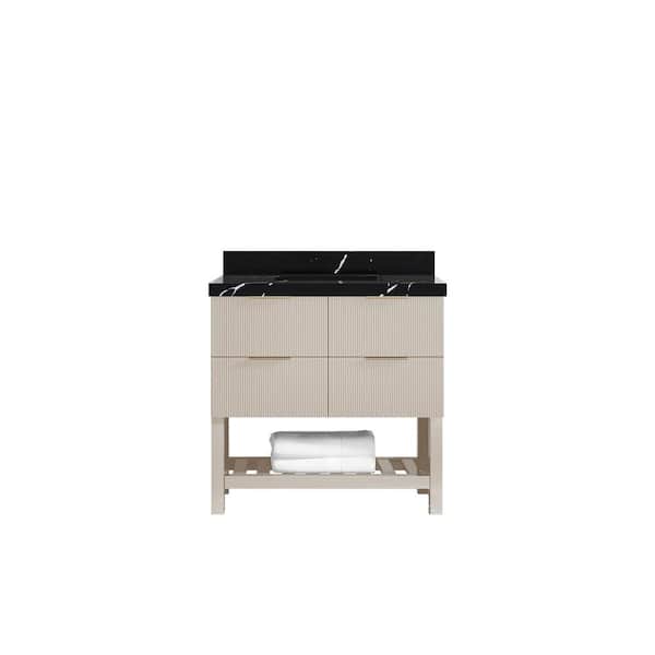 Willow Collections Catalina 36 in. Single Sink Freestanding Fine Grain Bath Vanity with Calacatta Black Qt. Top Unassembled