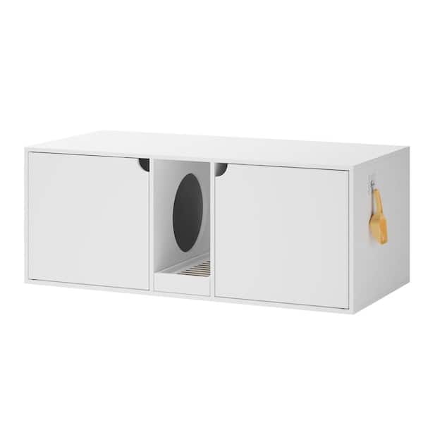 FUFU&GAGA Wooden Hidden Cat Litter Box Enclosure Furniture, Cat Washroom End Table with Double Room and Litter Catch for Indoor