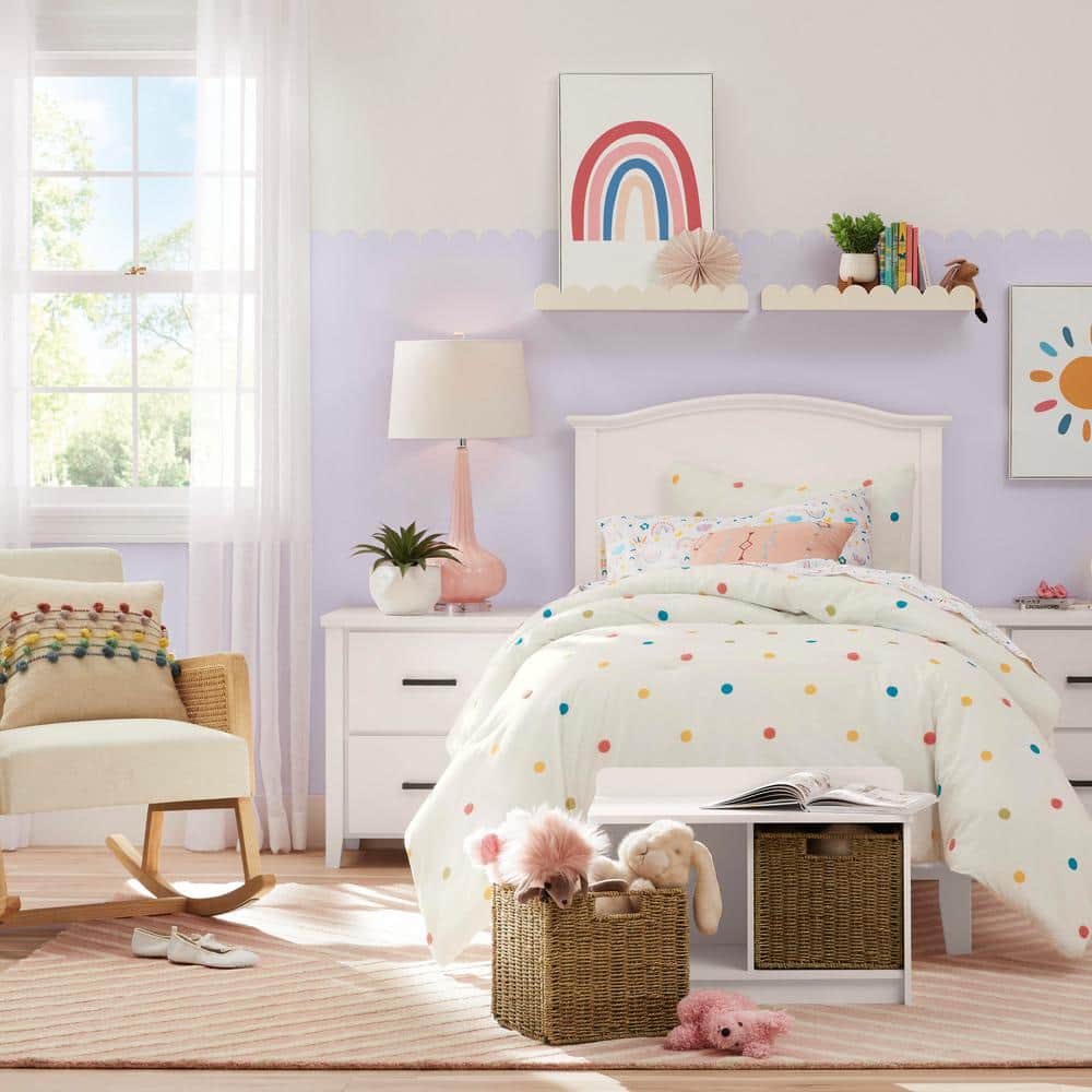 Bright White Laminate Wood Dual-Cube Storage Bench for Kids