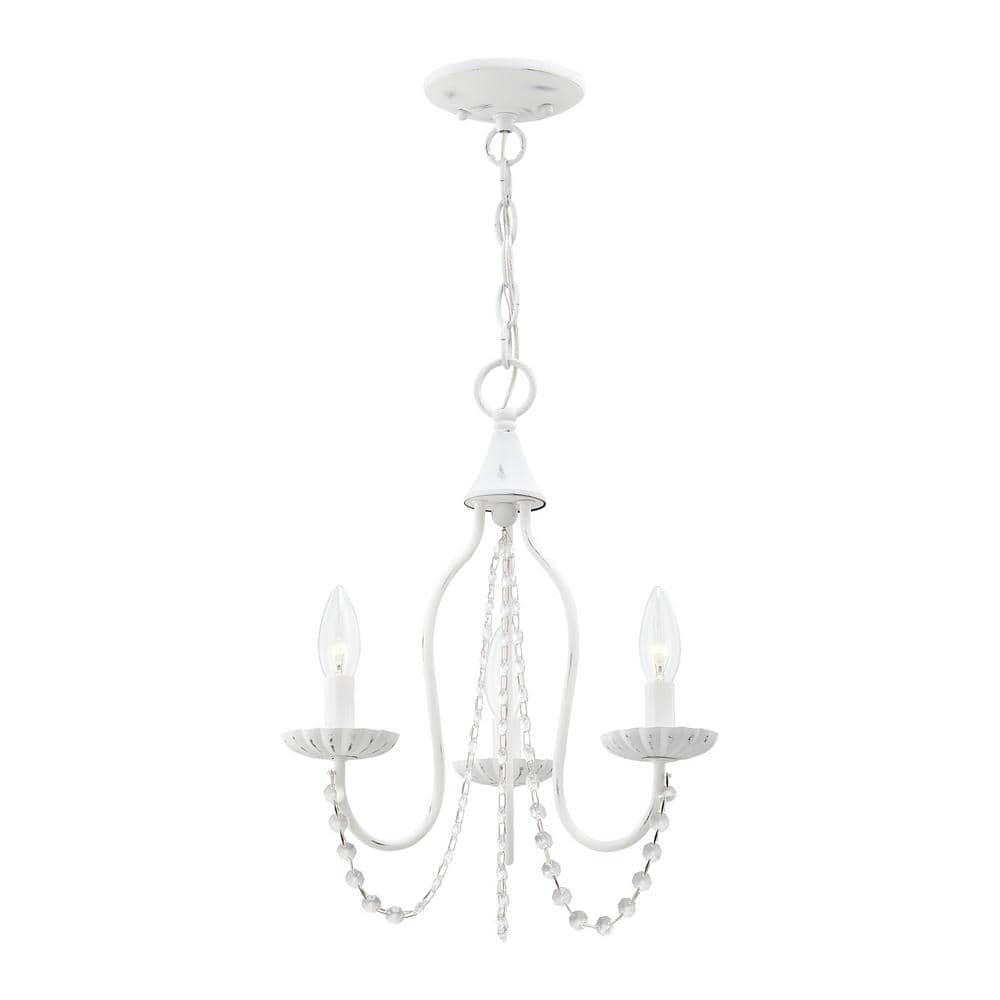 Antique White Mini Crystal 3-Light Chandelier