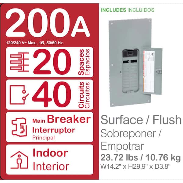 Homeline 200 Amp 20-Space 40-Circuit Indoor Main Breaker Plug-On Neutral Load Center with Cover