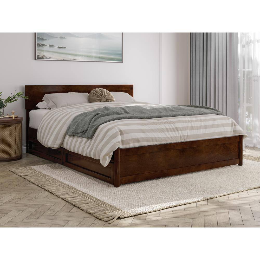 Wesley Walnut Queen Wood Platform Bed with Storage Drawers